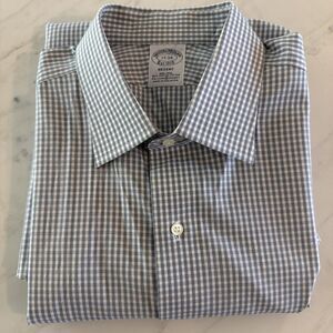 Brooks Brothers Regent Dress Shirt 17-34 Gray/White Gingham Non-Iron Supima